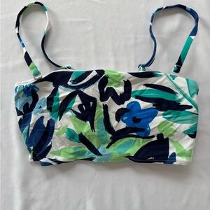 Aerie Abstract Print Bandeau Swim Top - Blue and Green